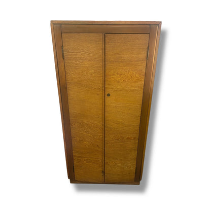 Mid Century Oak & Walnut Storage Cabinet – Vintage Cupboard with Shelves | Compact Side Unit