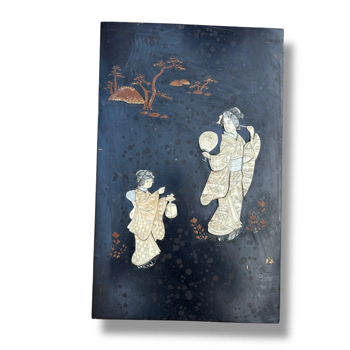 Vintage 1930s Chinese Mother of Pearl Inlay Panels | Antique Hand-Carved Wood Wall Art