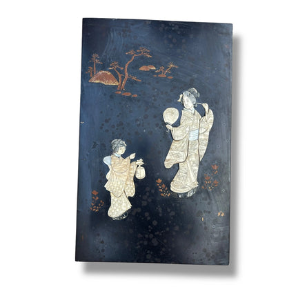 Vintage 1930s Chinese Mother of Pearl Inlay Panels | Antique Hand-Carved Wood Wall Art