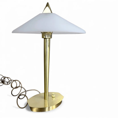Vintage Brass & Frosted Glass Table Lamp – Postmodern Art Deco Revival