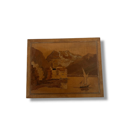 Vintage Boxwood Marquetry Panel | Scottish Landscape Wall Art