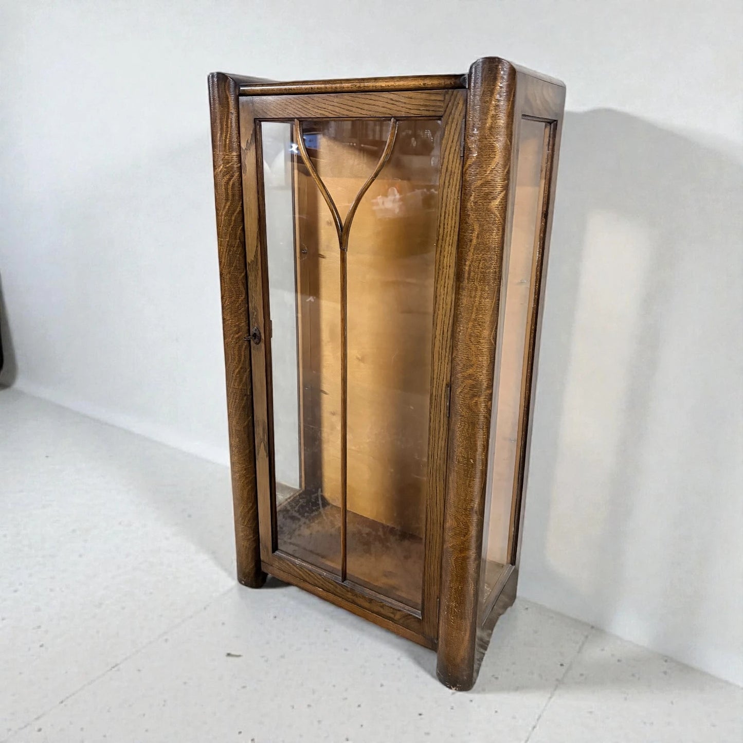 Art Deco Display Cabinet – Vintage Oak Glass Cabinet With Geometric Motif