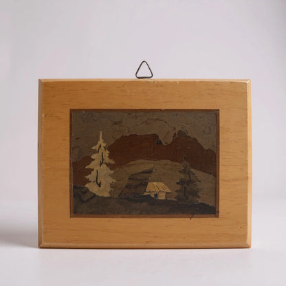 Vintage Polish Marquetry Wall Plaques Mid-Century Rustic Cabin Decor – Set of 2
