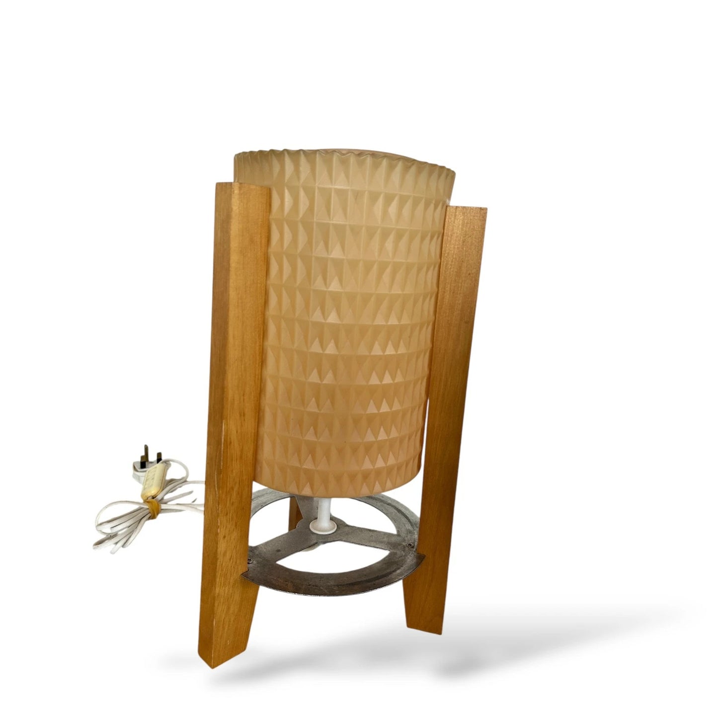 Mid Century Rocket Lamp – Vintage Wooden Tripod Table Lamp with Geometric Shade