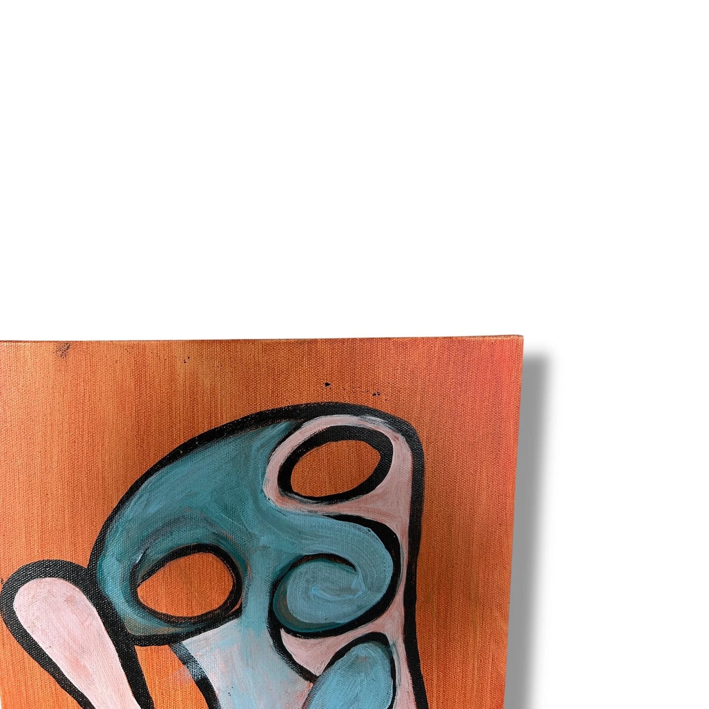 Vintage Abstract Painting – Outsider Art Portrait with Peace Sign – Mid Century Modern