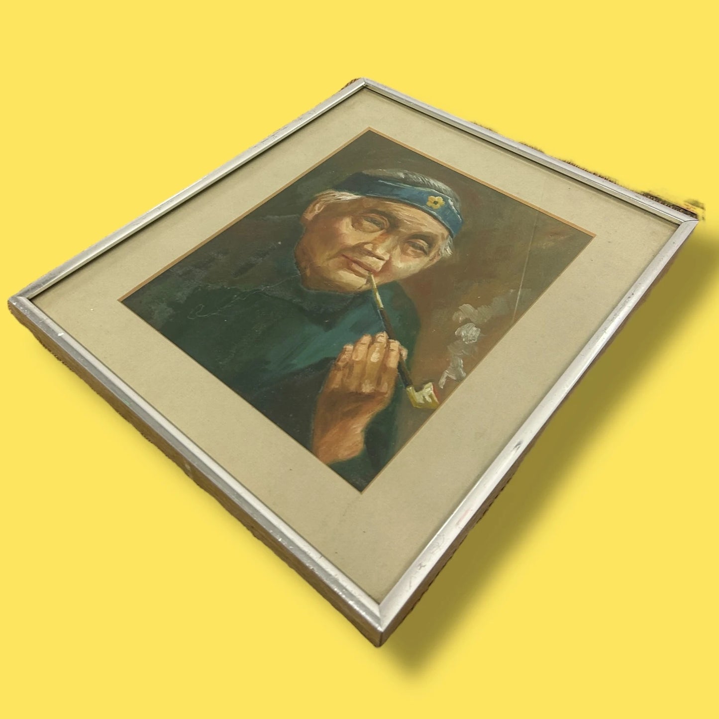 Vintage 1970s Asian Old Man Oil Painting