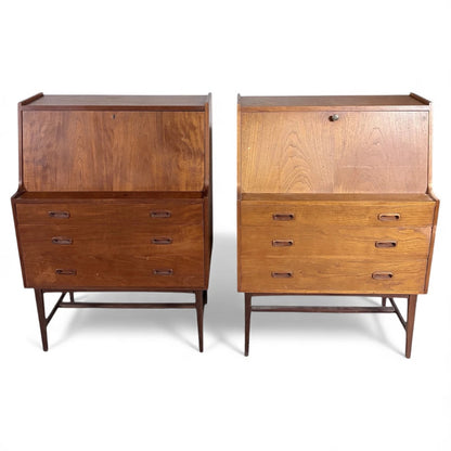 Mid Century Teak Bureau | Danish Vintage Secretary Desk With Drop-Down Writing Surface