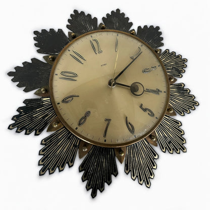 Mid Century Modern Brass Sunburst Metamec Wall Clock