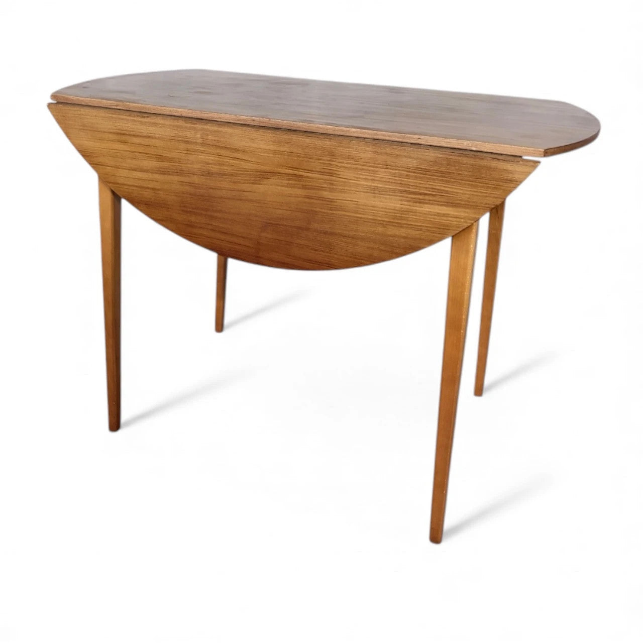 Mid-Century Teak & Beech Drop-Leaf Dining Table – Compact Vintage Table