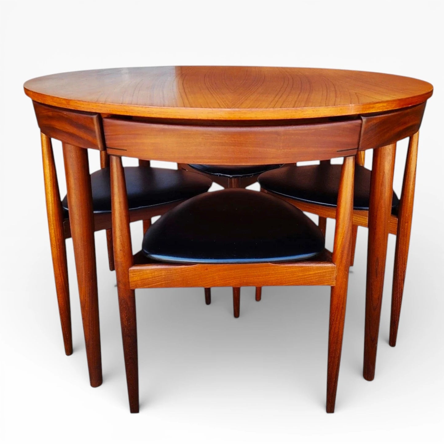 Danish Teak Dining Set | Hans Olsen Roundette Teak Round Table with Nesting Chairs