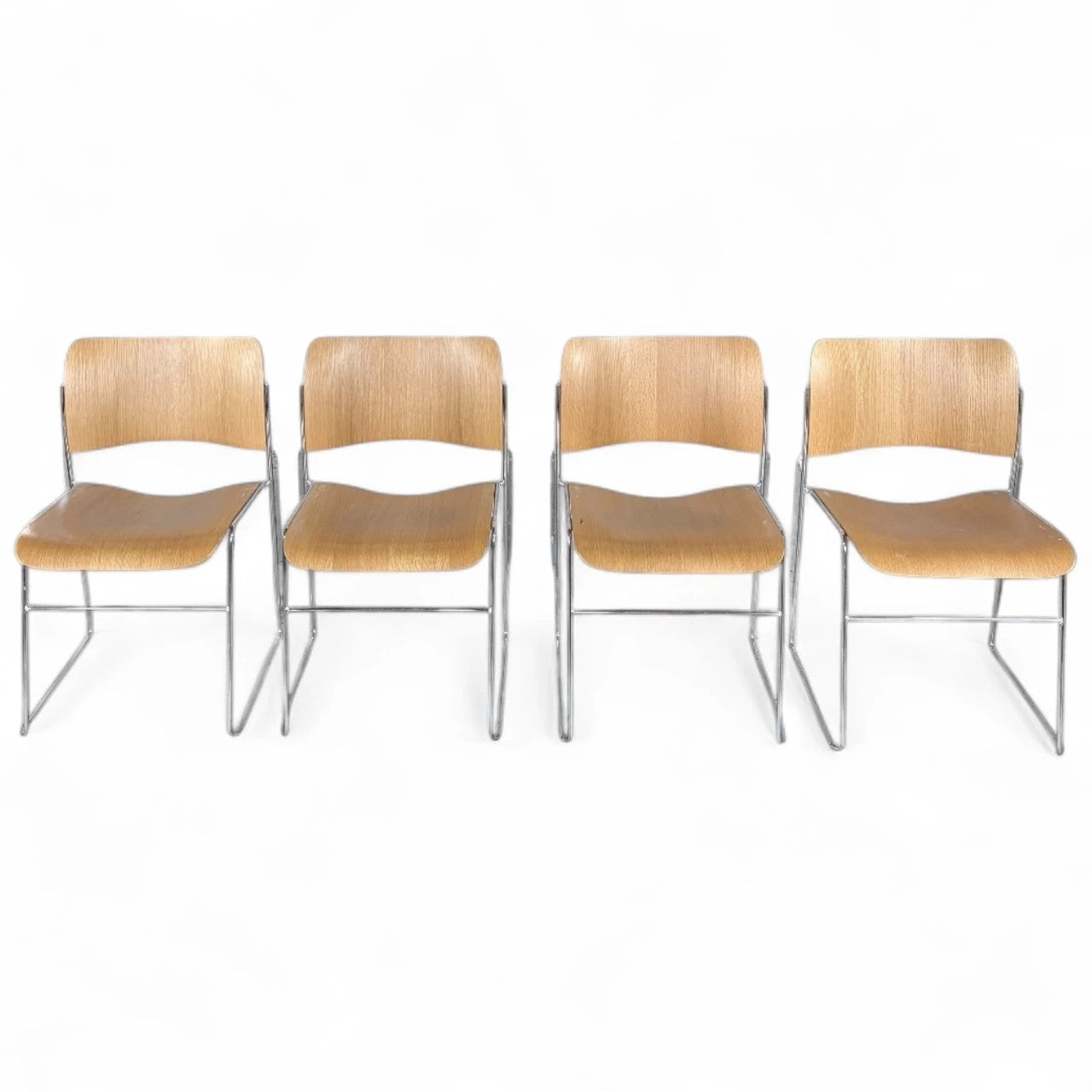 Set of Four Howe Stamped David Rowland 40/4 Chairs – Plywood & Chrome