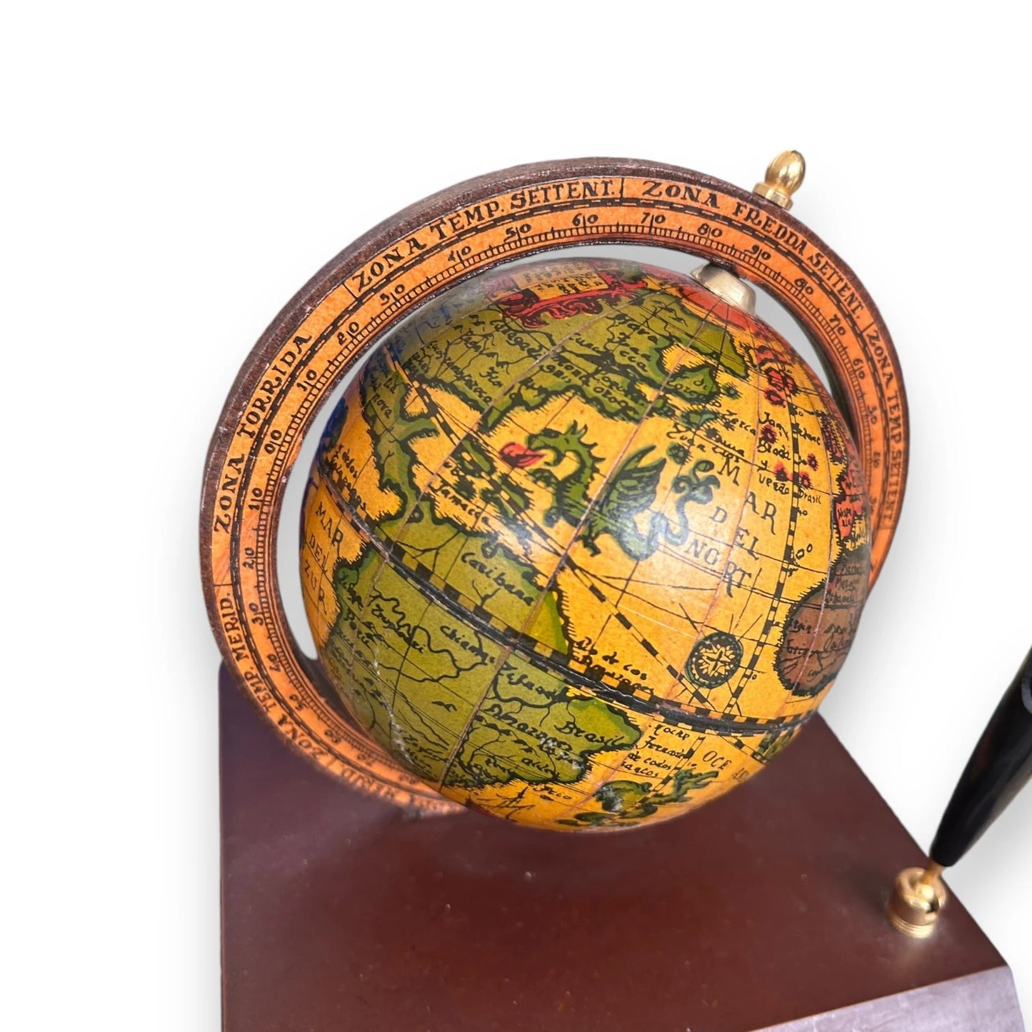 Vintage 1980s Italian Wood Globe Pen Holder