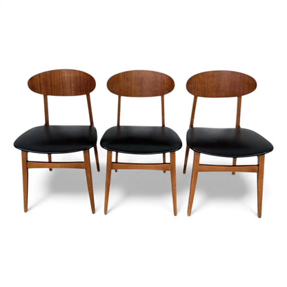 Mid Century Dining Chairs – Set of Three Scandinavian Butterfly Back Chairs with Black Upholstered Seats