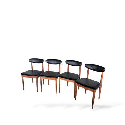 Set of 4 Schreiber Mid-Century Modern Dining Chairs – Teak & Black Vinyl