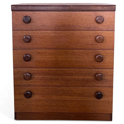 Mid Century Chest | Legate Teak Chest Drawers With Sculpted Circular Handles — view 2