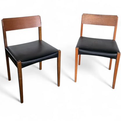 Set of Two Teak Dining Chairs | Mid-Century Modern | Black Vinyl Seats