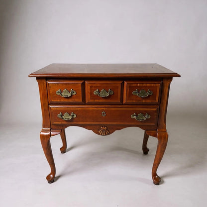 Vintage Queen Anne Style Marquetry Chest – 2 Drawer Side Cabinet with Brass Handles
