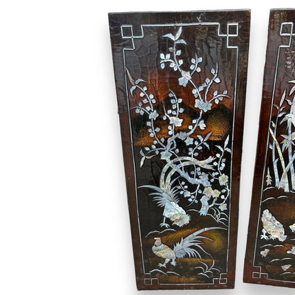 Antique Set of 3 Mother of Pearl Iridescent Wall Panels