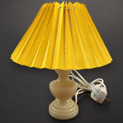 Mid Century Onyx table lamp yellow fabric pleated shade