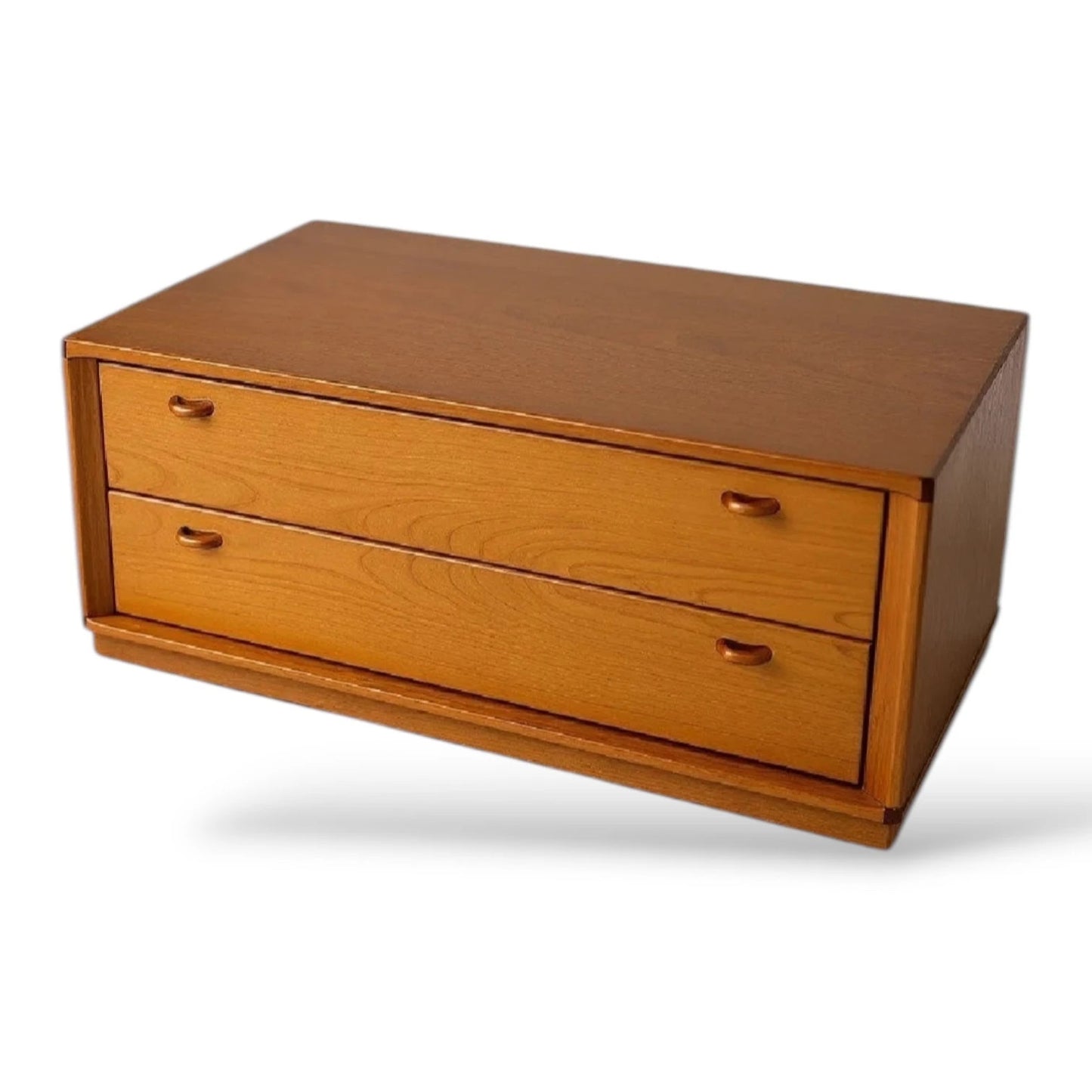 Vintage German Teak Veneer Low Chest of Drawers – Mid-Century Modern 2-Drawer Cabinet