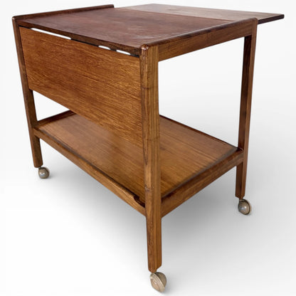 Danish Teak Trolley - Mid Century Extending Cart With Smooth Rolling Castors