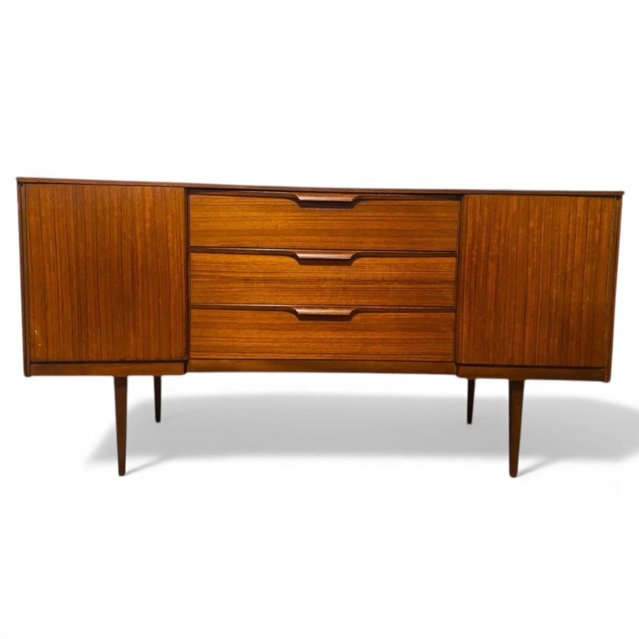 Mid Century Teak Sideboard | Vintage Compact Cabinet With Sculpted Handles — view 2