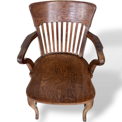 Antique Oak Carver Chair – Solid Oak Armchair With Slatted Back For Dining — view 2