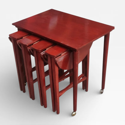 Vintage Danish Nest Tables – Mid-Century Modern Side Tables With Castors — view 2