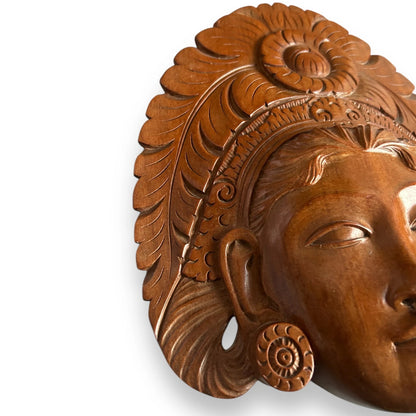 Mid Century Bali Teak Wood Woman Face Sculpture