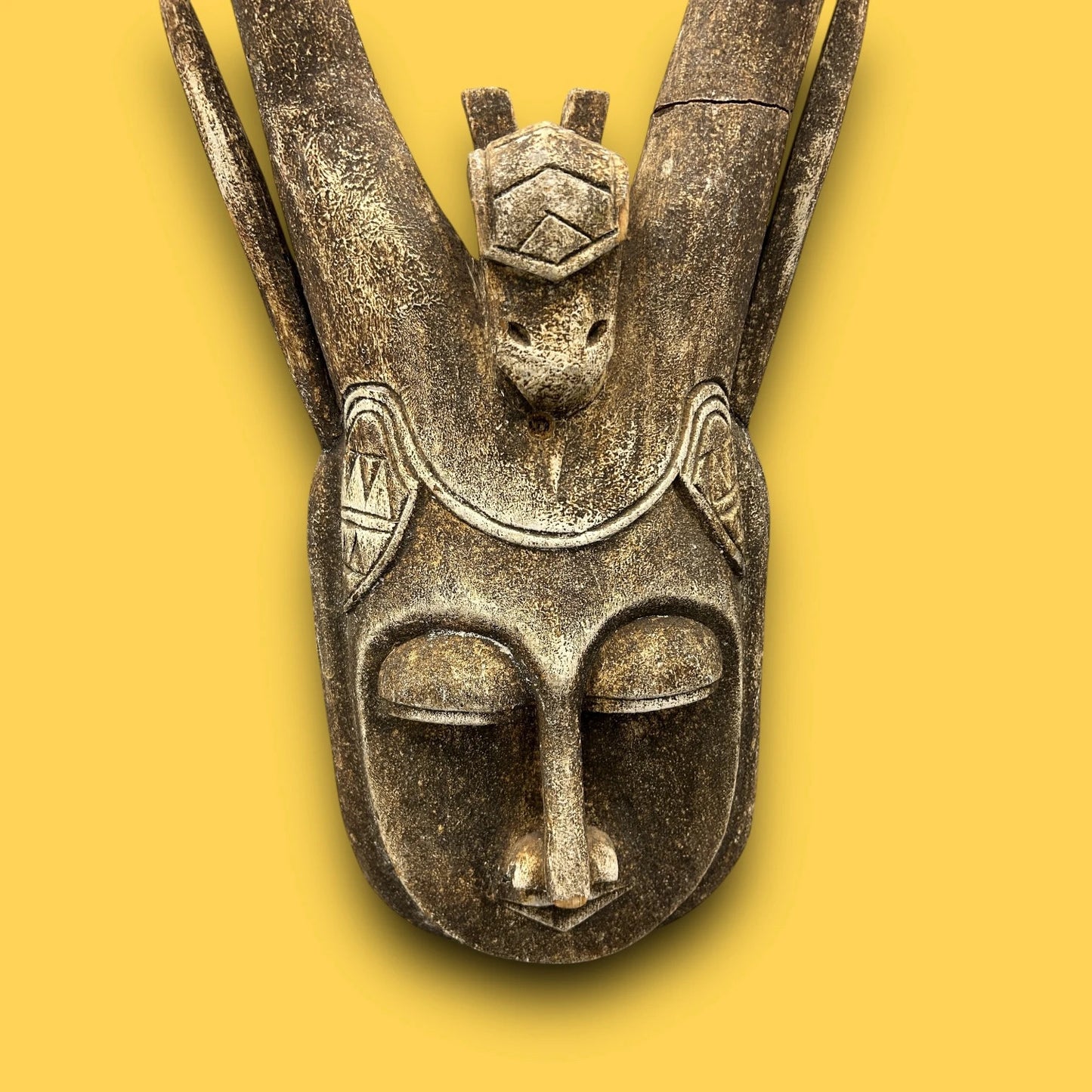 Vintage 1960s Large African Carved Wood Wall Art Mask