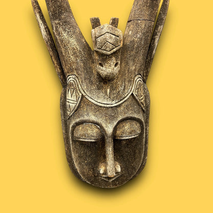 Vintage 1960s Large African Carved Wood Wall Art Mask