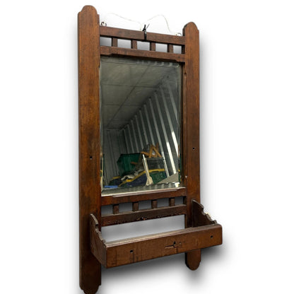 Vintage 1940s Victorian Dark Wood Wall Mirror