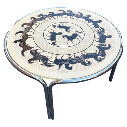 Mid Century Modern Chrome and Resin Horses Art Coffee Table
