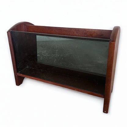 Mid Century Teak Wood Vinyl Storage Smoked Glass Magazine Rack