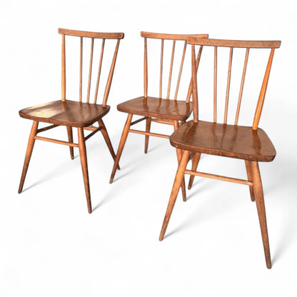 Set of 3 Vintage Ercol Stickback Chairs – Mid-Century Modern Elm & Beech