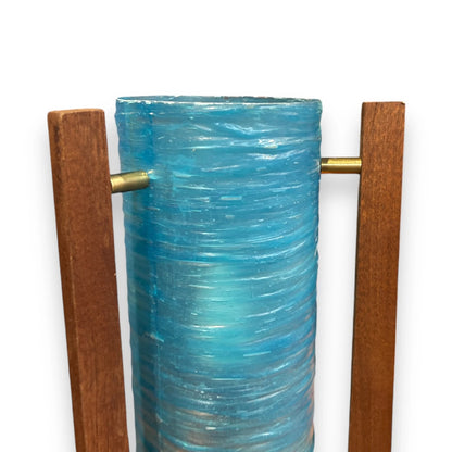 Mid Century Blue Fibreglass & Teak Rocket Table Lamp