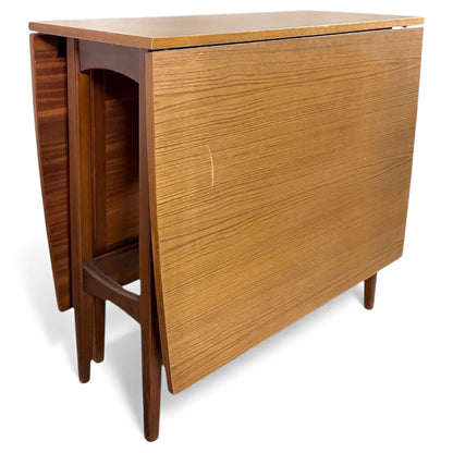 Drop Leaf Dining Table | Mid Century Compact Teak Furniture Piece with Formica Top