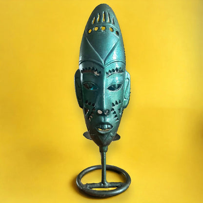 Vintage 1970s Tribal Mask Candlestick Holder