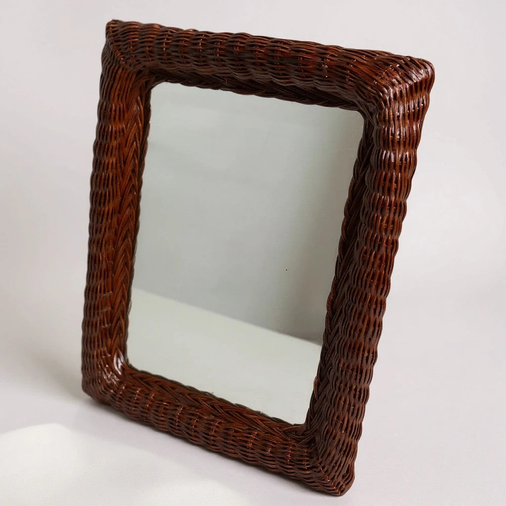 Vintage Wicker Bamboo Mirror | Rectangular Rattan Wall Mirror