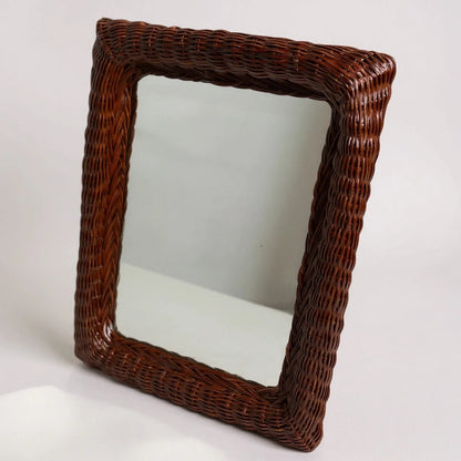 Vintage Wicker Bamboo Mirror | Rectangular Rattan Wall Mirror