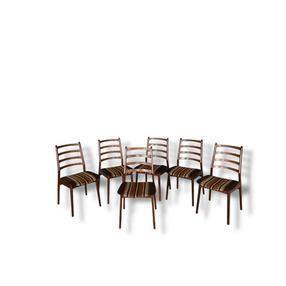 Set of 6 Mid Century Modern Danish Teak Dining Chairs | Original Fabric Upholstery