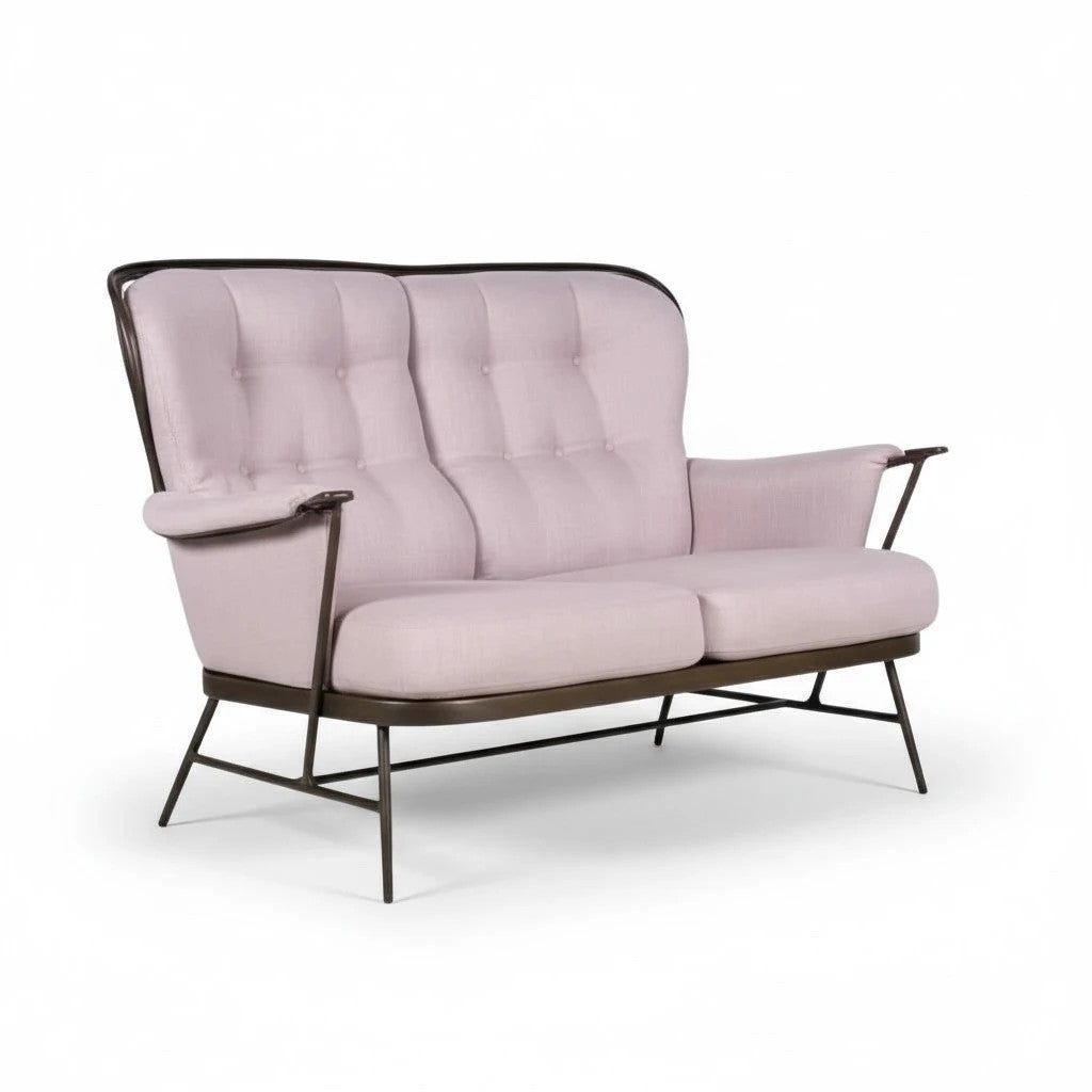 Ercol Everest Sofa – Two-Seat Loveseat | Dark Beech Frame, Dusty Pink Upholstery