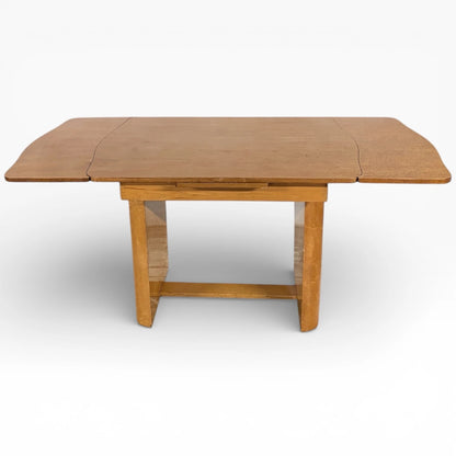 Art Deco Walnut Dining Table | Vintage Draw Leaf Extending Dining Table With Pedestal Legs