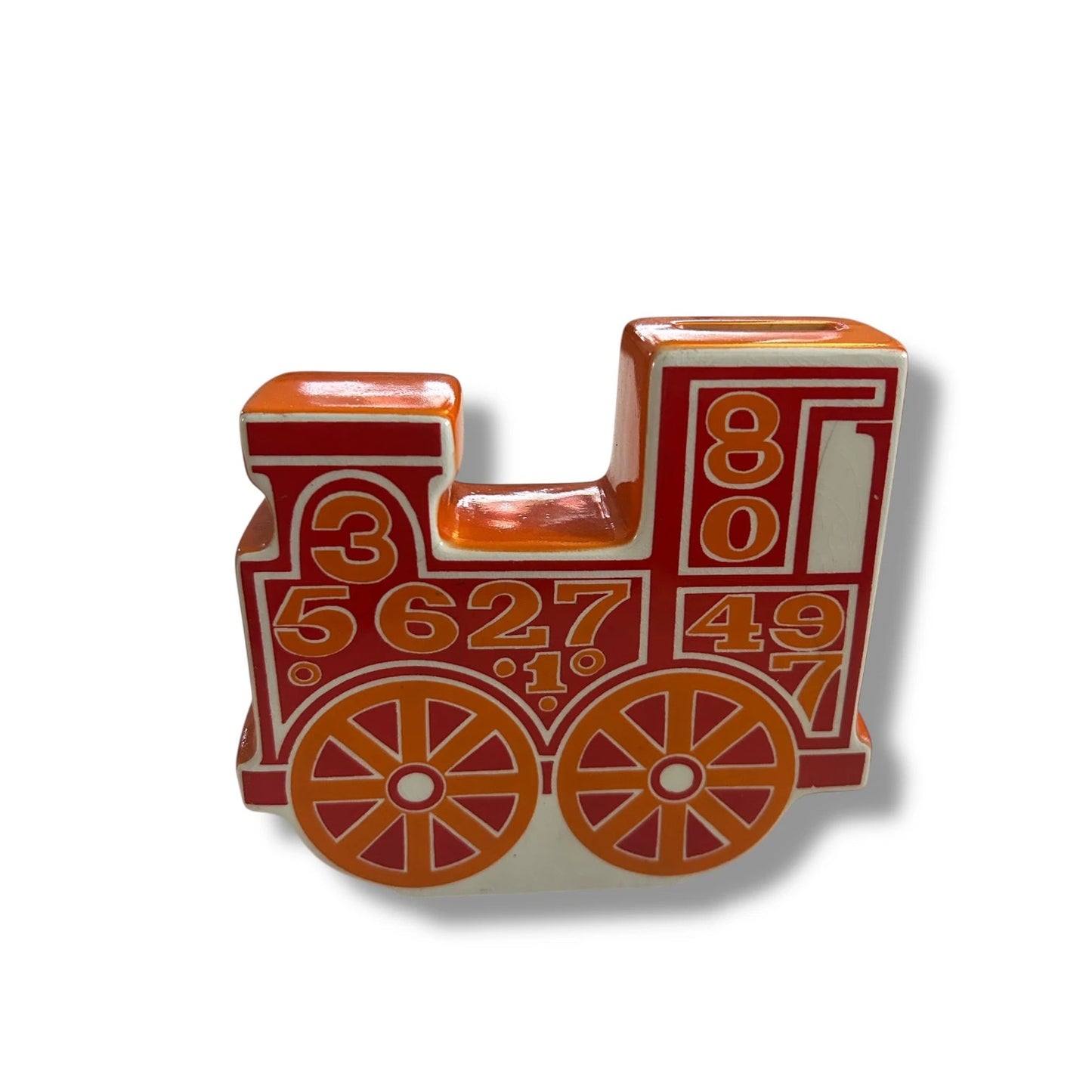 Vintage 1960s Carlton Ware Orange Ceramic Train Money Box | Mid Century Piggy Bank