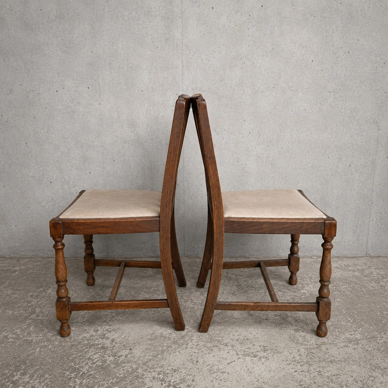 Pair of 1950s Solid Oak Dining Chairs with Turned Legs