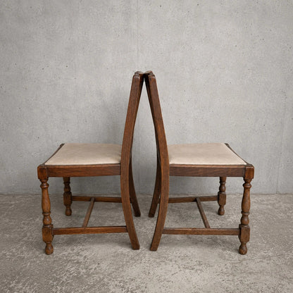 Pair of 1950s Solid Oak Dining Chairs with Turned Legs