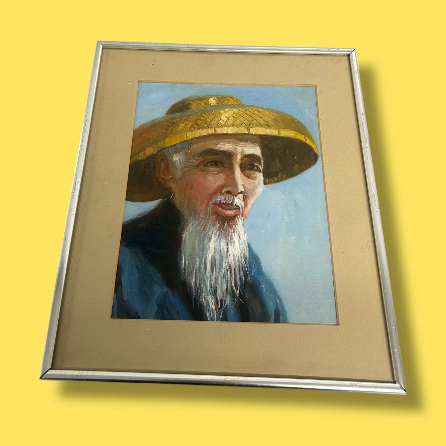 Vintage Chinese Old Man Oil Painting