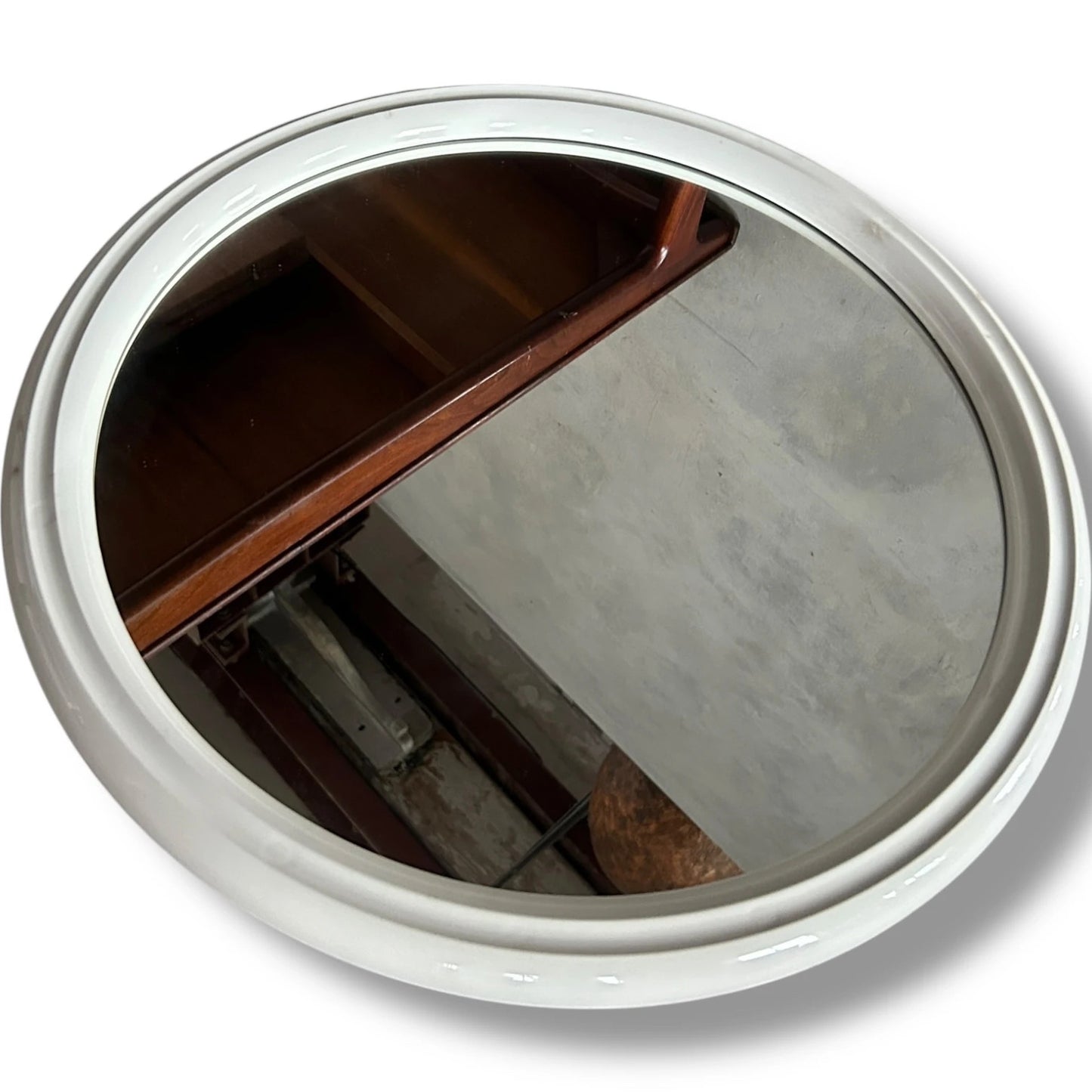 Dutch Space Age Mirror | 1970s White Plastic Round Wall Mirror