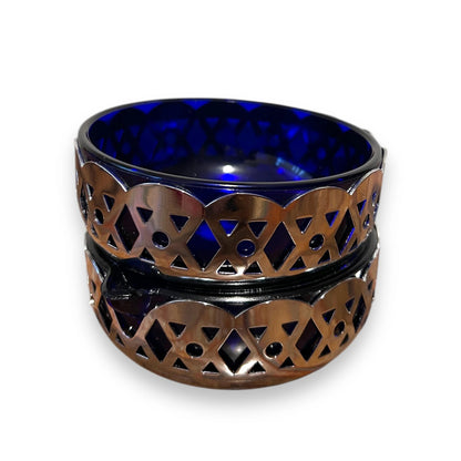 Vintage 1950s Chrome and Blue Glass Bowls
