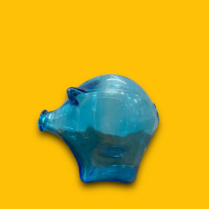 Mid Century Blue Glass Piggy Bank